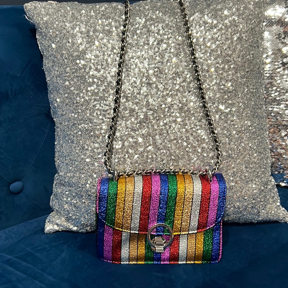 Zara multicolor rainbow striped crossbody bag